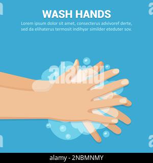Washing hands with soap concept in a flat design. Vector illustration Stock Vector