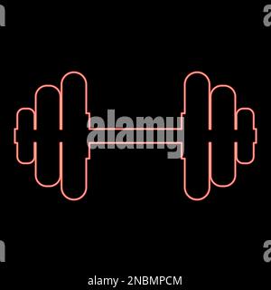 Neon dumbell Dumbbell disc weight training equipment red color vector illustration image flat style light Stock Vector