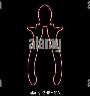 Neon cutting pliers side cutter hand tools for cutting wires red color vector illustration image flat style light Stock Vector