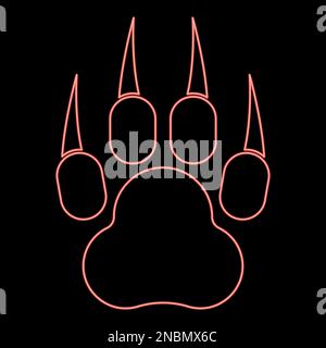 Neon print animal paw with claws Foot red color vector illustration image flat style light Stock Vector