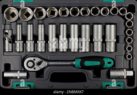 set of socket wrenches and adapters of different diameters Stock Photo