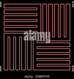 Neon tile square shape parquet wood floor material laminate plank panel red color vector illustration image flat style light Stock Vector