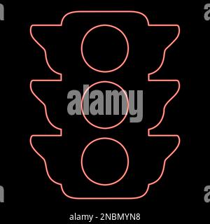 Neon traffic lights Light signal stoplight regulation transport and pedestrian red color vector illustration image flat style light Stock Vector