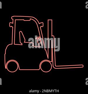 Neon forklift Loader Fork lift warehouse truck silhouette red color vector illustration image flat style light Stock Vector