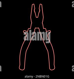 Neon pliers tool red color vector illustration image flat style light Stock Vector