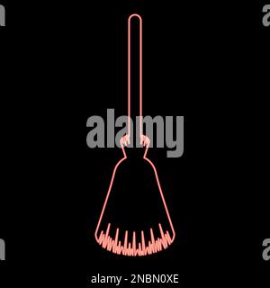 Neon broom besom broomstick red color vector illustration image flat style light Stock Vector