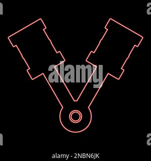 Neon pistons of engine two items with rods aligned for car crankshaft cylinder camshaft red color vector illustration image flat style light Stock Vector