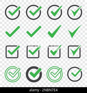 Set of check mark icon on a transparent background Stock Vector