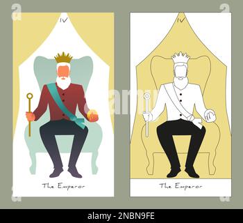 Major Arcana Tarot Cards. Stylized design.The Emperor. Man with crown sitting on throne. Stock Vector