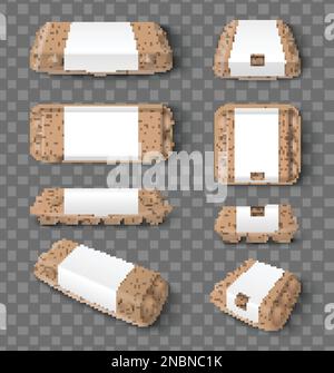 Blank cardboard eggs packages of different size realistic mockup top side front views isolated on transparent background vector illustration Stock Vector