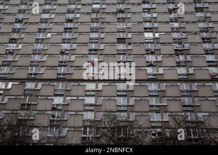 Soviet-era apartment block in central Warsaw, Poland Stock Photo