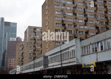 Soviet-era apartment blocks in central Warsaw, Poland Stock Photo