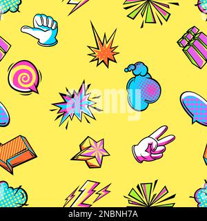 Seamless pattern with comic speech bubbles signs and symbols. Cartoon pop art creative image. Stock Vector