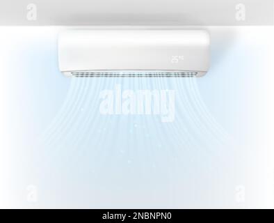 Air conditioner with flows of cold air on wall realistic vector illustration Stock Vector