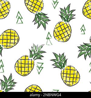 Seamless watercolor contrast pineapple pattern. Vector hand drawn fruit background. Stock Vector