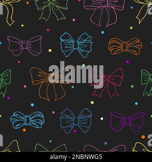 Seamless pattern with colorful bows silhouettes on dark. Vector illustration. Stock Vector