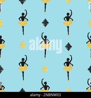 Seamless pattern with dancing ballerinas. Vector illustration. Stock Vector