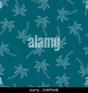 Palm trees silhouette blue print. Vector seamless pattern with tropical plants. Stock Vector