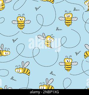 Seamless cute bees pattern. Vector background. Stock Vector