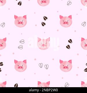 Seamless cute pig pattern. Vector illustration. Stock Vector