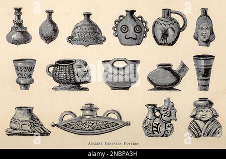 Ancient Peruvian Pottery from the book ' A history of Peru by Sir Clements Robert Markham, Publisher Chicago : C. H. Sergel and Company Publication date 1892 Stock Photo