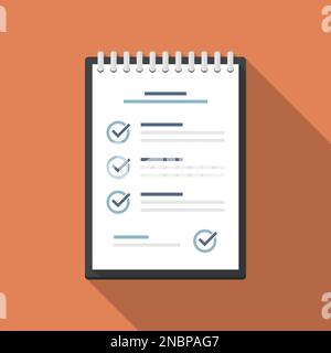 Notebook with checklist in a flat design with long shadow Stock Vector