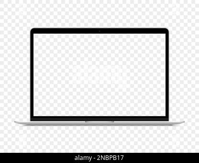 Realistic silver laptop with blank screen on a transparent background Stock Vector