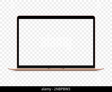 Realistic golden laptop with blank screen on a transparent background Stock Vector