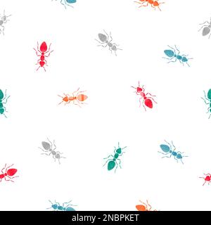 Colorful watercolor ants seamless pattern. Vector background. Stock Vector