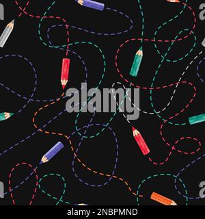 Seamless pattern with colorful watercolor pencils. Vector background. Stock Vector