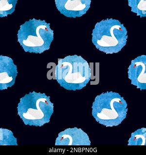 Polka dot vector seamless pattern with beautiful white swans. Stock Vector
