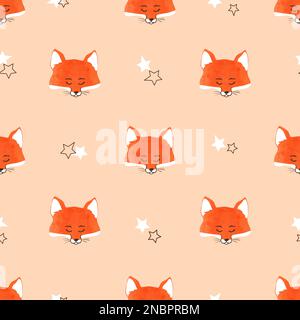 Seamless cute foxes pattern. Vector background with fox heads. Stock Vector