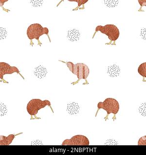 Seamless watercolor kiwi bird pattern. Vector illustration. Stock Vector