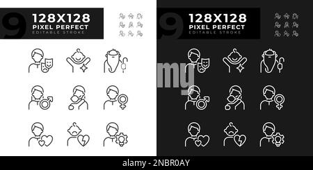 Personal characteristics pixel perfect linear icons set for dark, light mode Stock Vector