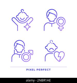 People pixel perfect gradient linear vector icons set Stock Vector