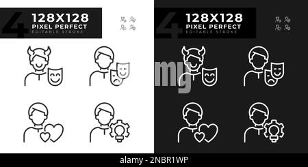 Personal traits pixel perfect linear icons set for dark, light mode Stock Vector