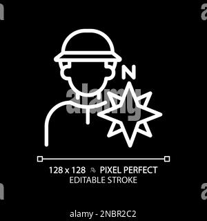 Explorer pixel perfect white linear icon for dark theme Stock Vector