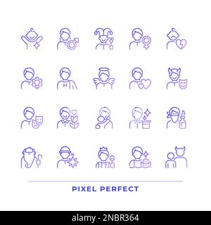 Character archetypes pixel perfect gradient linear vector icons set Stock Vector