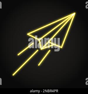 Neon paper plane icon in line style. Origami airplane symbol. Vector illustration. Stock Vector