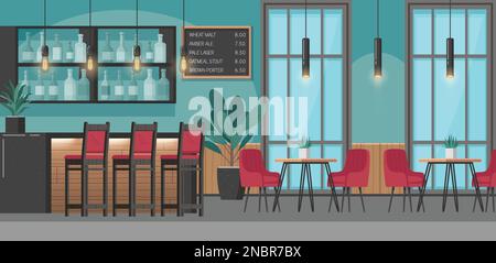 Restaurant interior cartoon concept with bar counter and menu board vector illustration Stock Vector