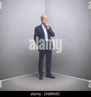 Corporate businessman standing in the room corner Stock Photo