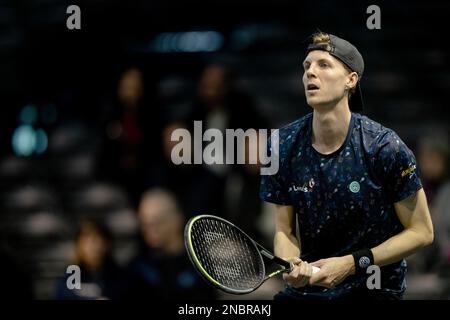 ROTTERDAM - Netherlands, 14/02/2023, Gijs Brouwer (NED) in action against Marc-Andrea Huesler (SUI) on the second day of the ABN AMRO Open tennis tournament in Ahoy. AP SANDER KING Stock Photo