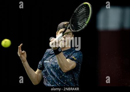 ROTTERDAM - Netherlands, 14/02/2023, Gijs Brouwer (NED) in action against Marc-Andrea Huesler (SUI) on the second day of the ABN AMRO Open tennis tournament in Ahoy. AP SANDER KING Stock Photo