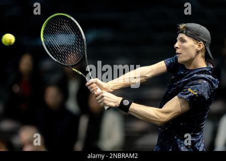 ROTTERDAM - Netherlands, 14/02/2023, Gijs Brouwer (NED) in action against Marc-Andrea Huesler (SUI) on the second day of the ABN AMRO Open tennis tournament in Ahoy. AP SANDER KING Stock Photo