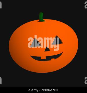 Halloween smiling pumpkin on black background. Jack o'Lantern realistic 3D illustration. Vector. Stock Vector
