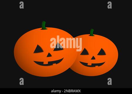Two Halloween pumpkins on black background. Jack o'Lantern realistic 3D illustration. Vector. Stock Vector