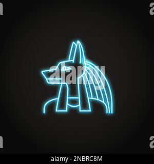 Anubis icon in glowing neon style. Ancient Egyptian god head symbol. Vector illustration. Stock Vector
