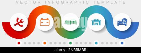 Car serivce infographic vector template with icon set, miscellaneous icons such as tools, workshop, battery and renewable energy for webdesign and mob Stock Vector