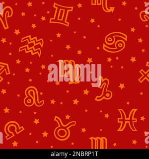 Flat background with signs of the zodiac. Astrology seamless pattern with zodiac signs Stock Vector