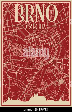 Road network poster of the downtown BRNO, CZECH REPUBLIC Stock Vector